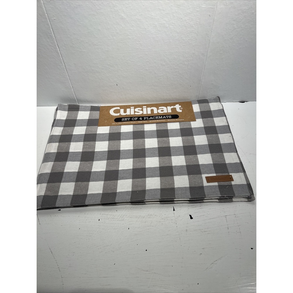 Cuisinart gray white Check Set of 4 Placemats Wrinkle Resistant 13 x‎ 19" NEW